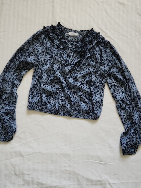 Sienna Sky Dresses & Skirts - Sienna Sky Blue Floral Ruffle-Neck Long Sleeve Top